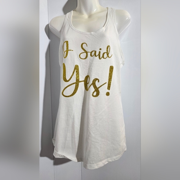 n/a Tops - tank top white gold glitter I SAID YES size L